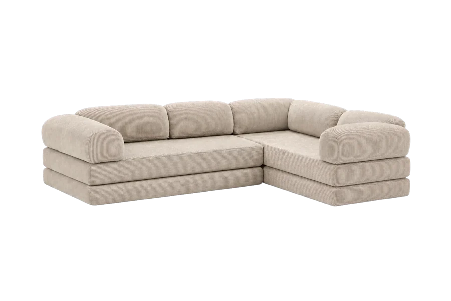 Sand corner sofa with chrome brackets