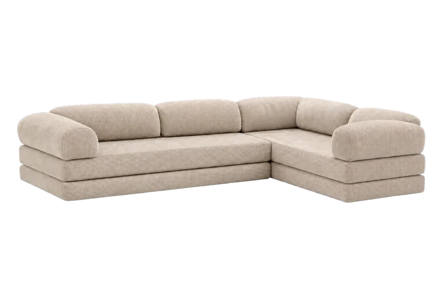 Sand corner sofa with chrome brackets