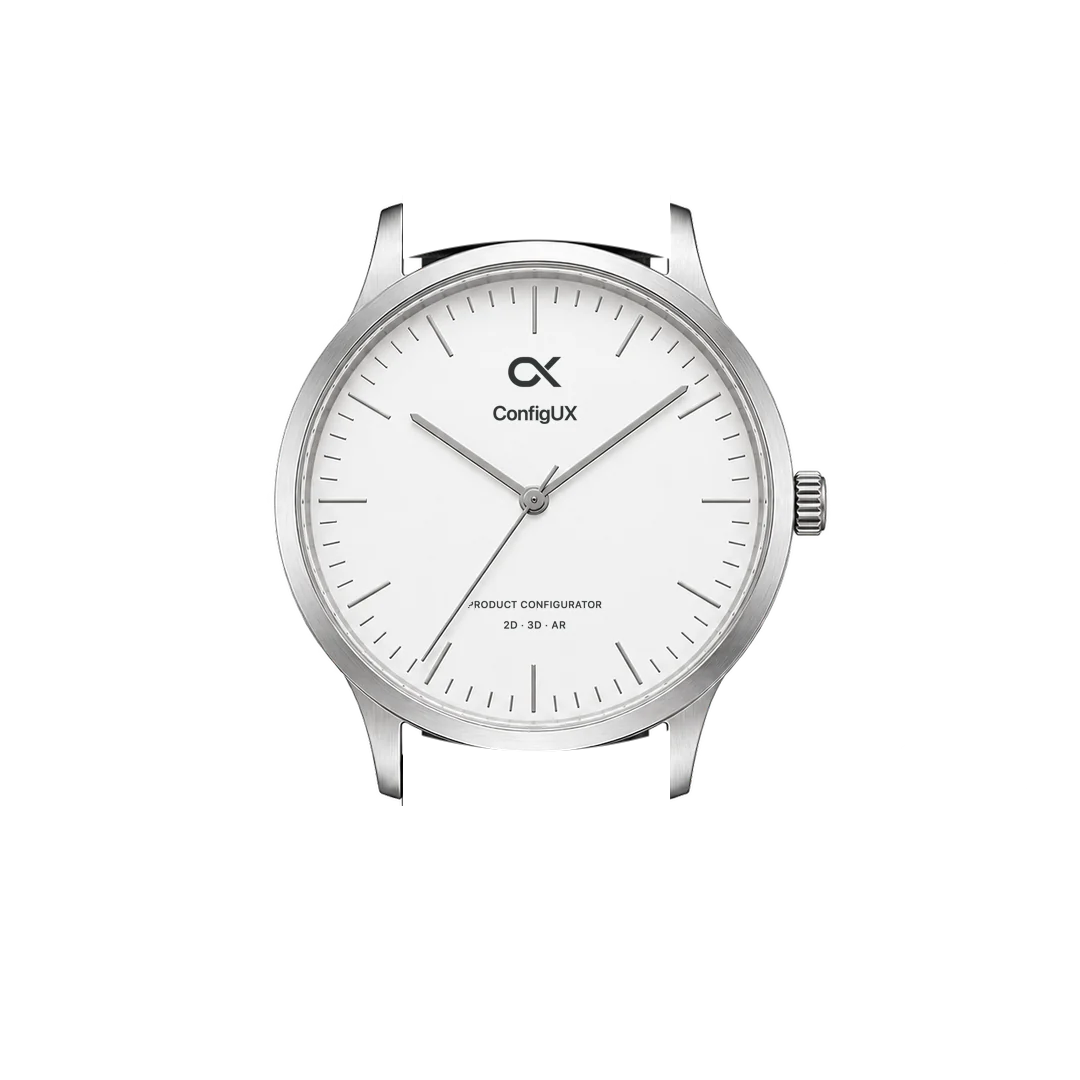 Urban Watch with a white ConfigUX-branded dial and black leather strap