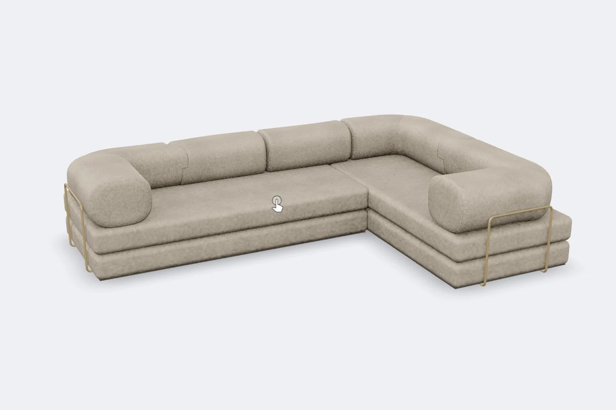 Large Modular Sofa 3D in sand bouclé with brushed brass brackets