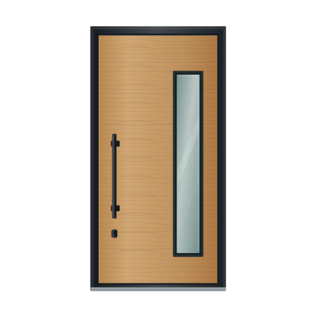 Complete oak door with glass and a black handle