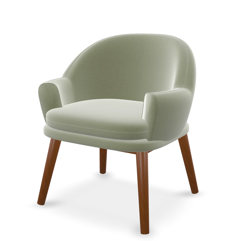 Olive upholstery with walnut legs