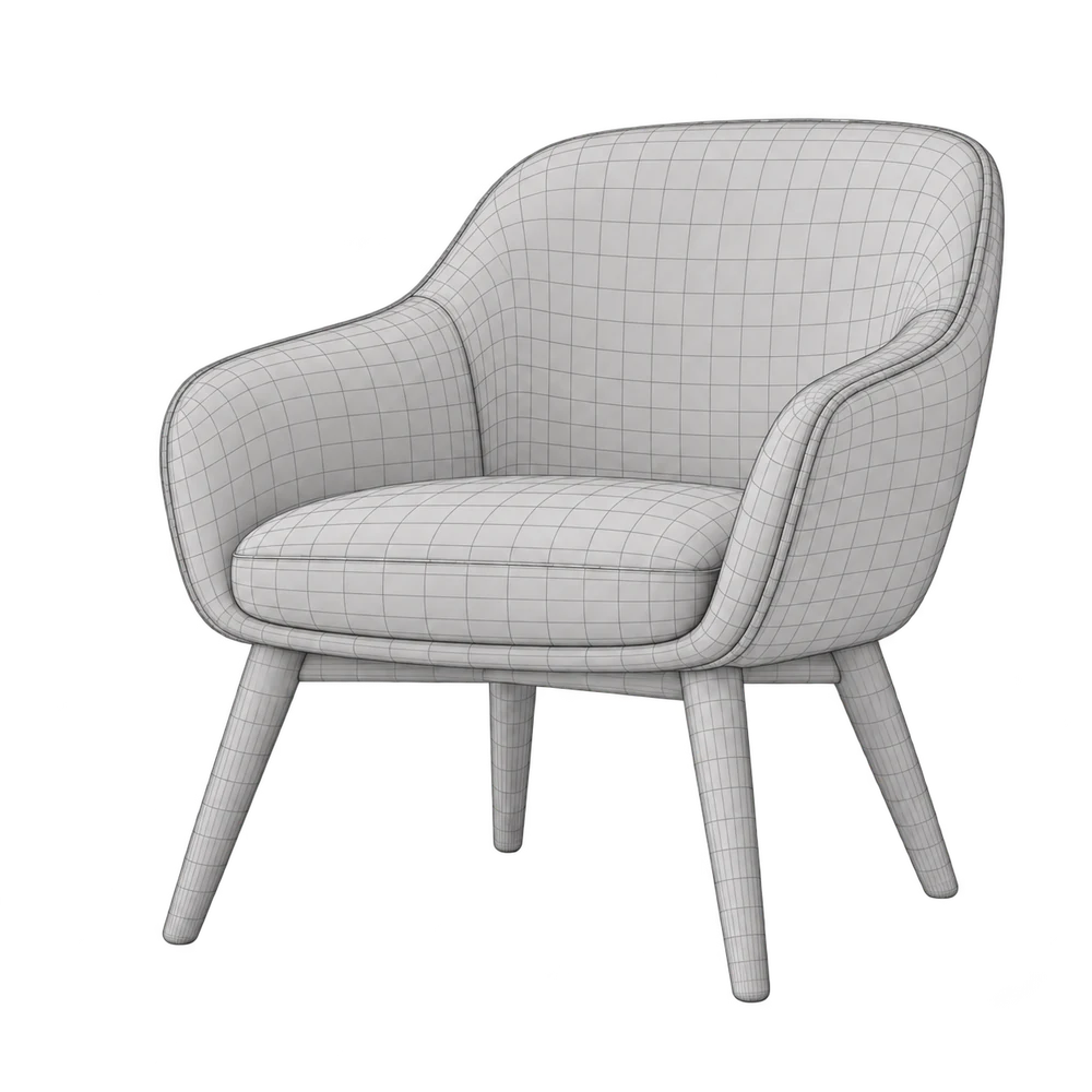 Reduced wireframe lines illustrating the same chair silhouette