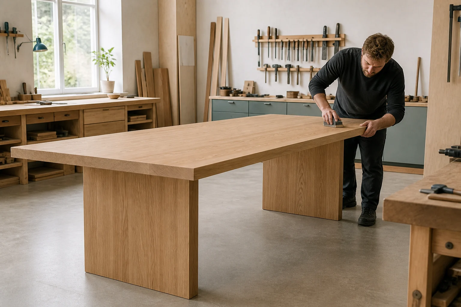 Furniture maker producing the selected three-metre oak dining table