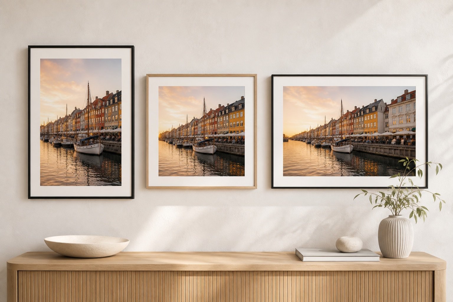 Copenhagen artwork displayed as portrait, square and landscape framed products