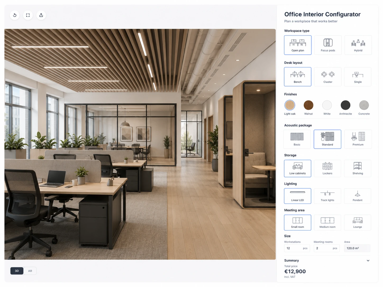 Office configurator concept for commercial spaces and complex sales