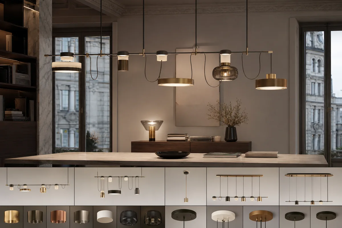 Illustrative configurable modular lighting system in a Milan interior