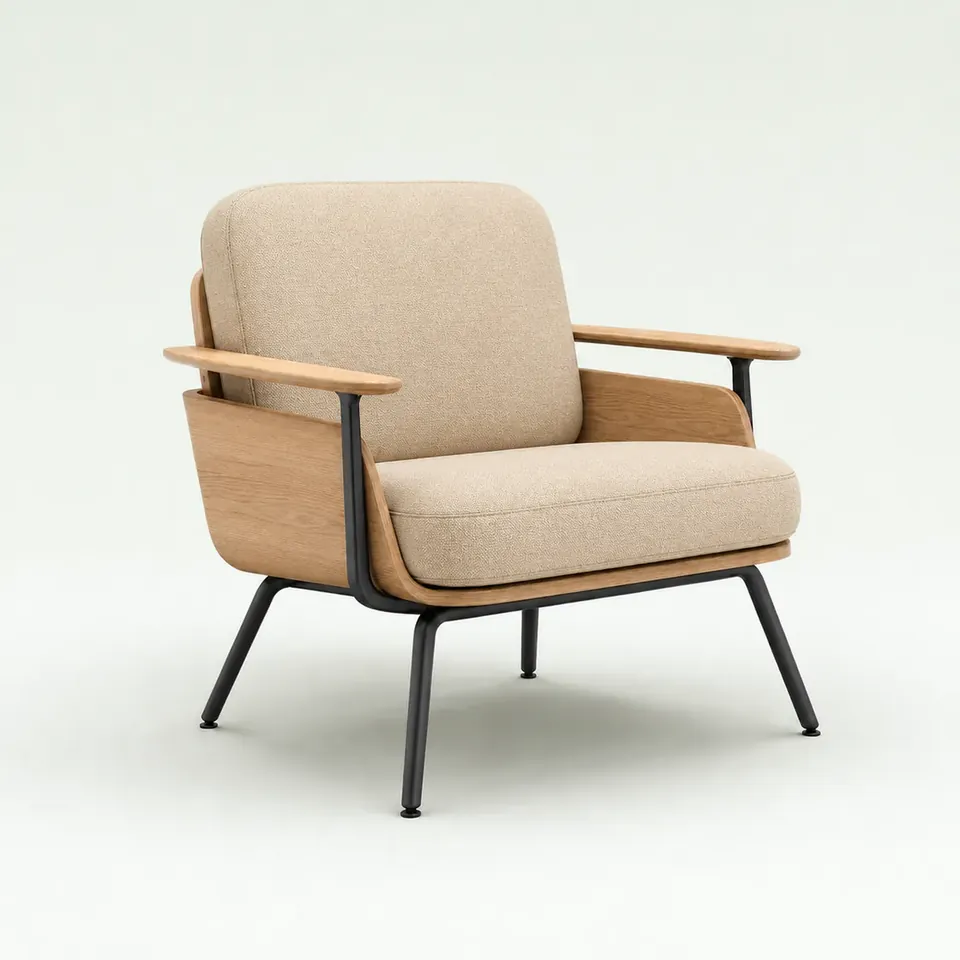 Lounge Chair 01 in sand fabric from the same locked layered 2D view
